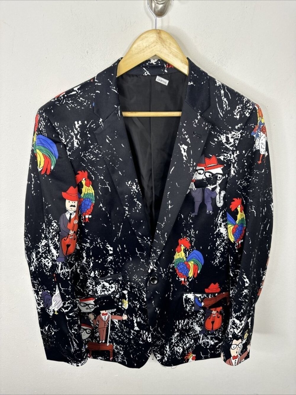 Suslo Couture Men 40 Rooster Jazz Music Blazer Sports Coat Black Bass